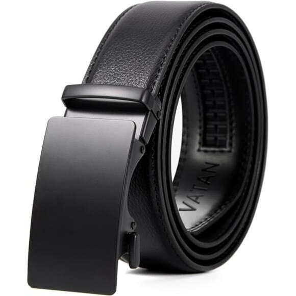 Mens Leather Ratchet Belt Adjustable Slide Buckle Dress Casual Work Jeans - Picture 1 of 7